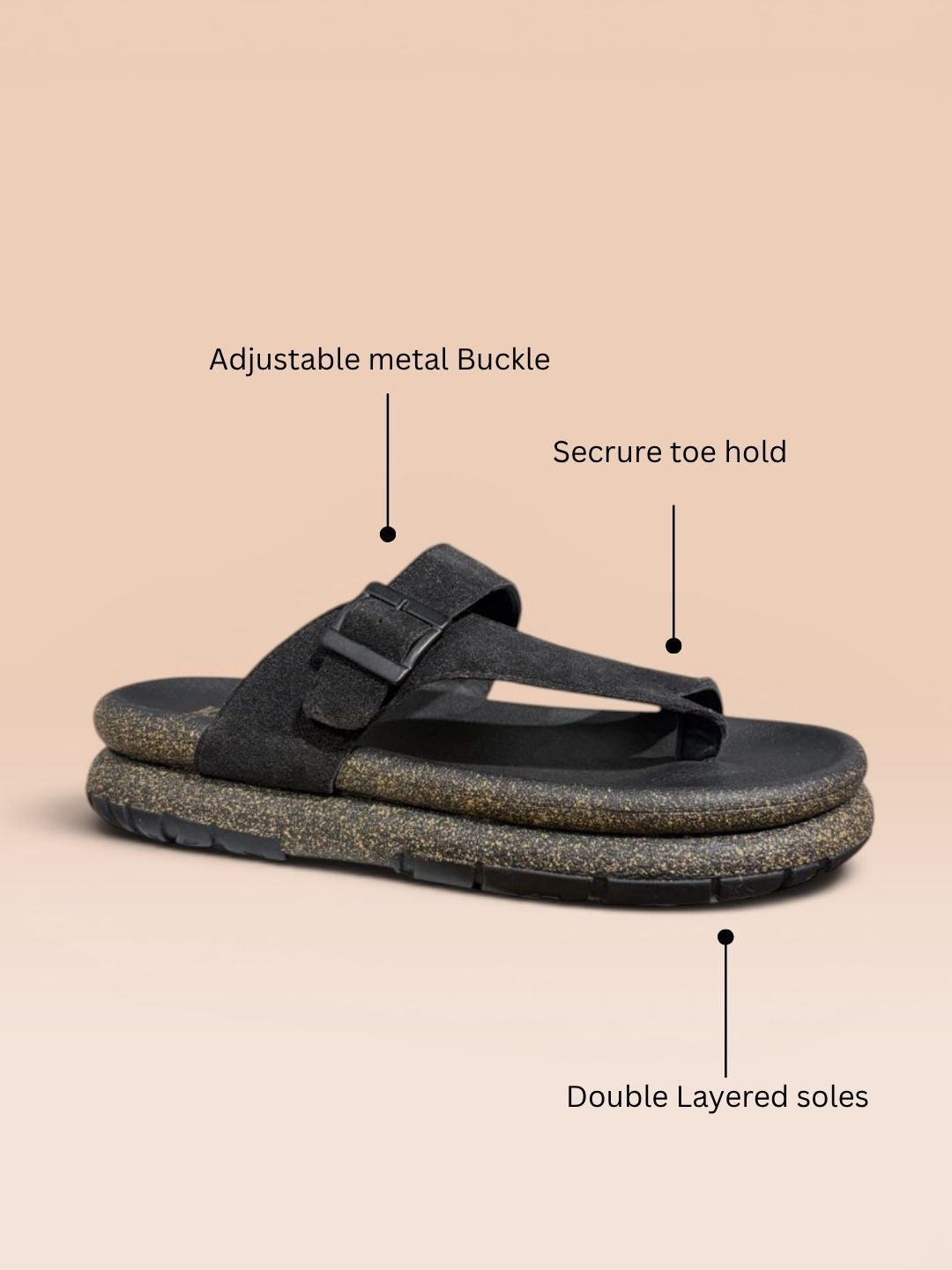 Black Buckle Detailed Comfort Sandals