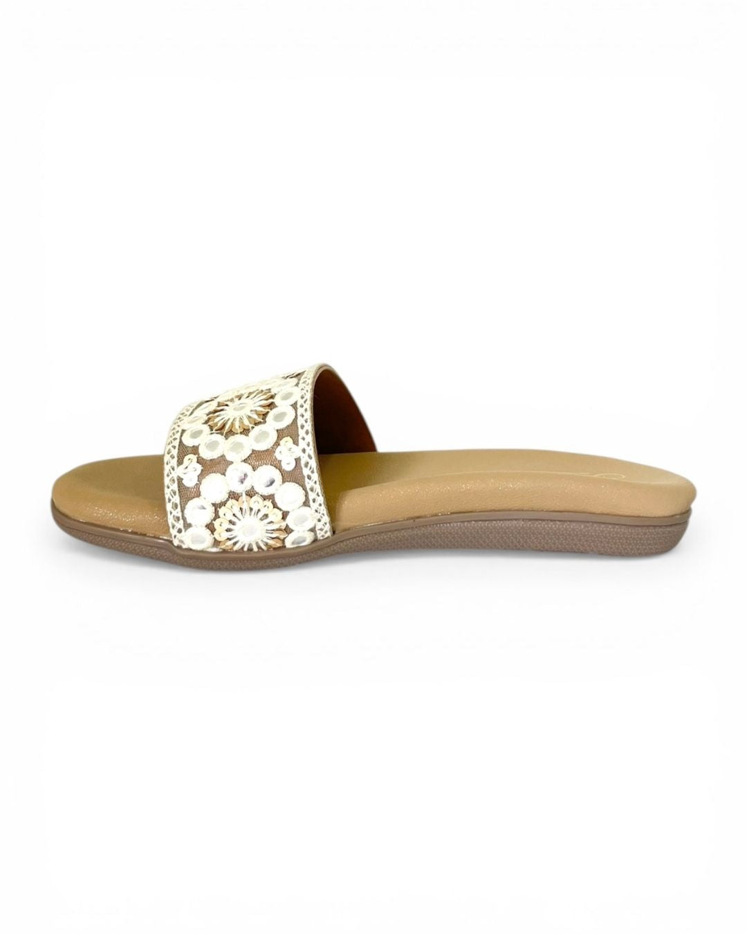 Beige Embroidered Flats
