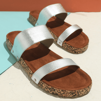 Double Strap Silver Sandals