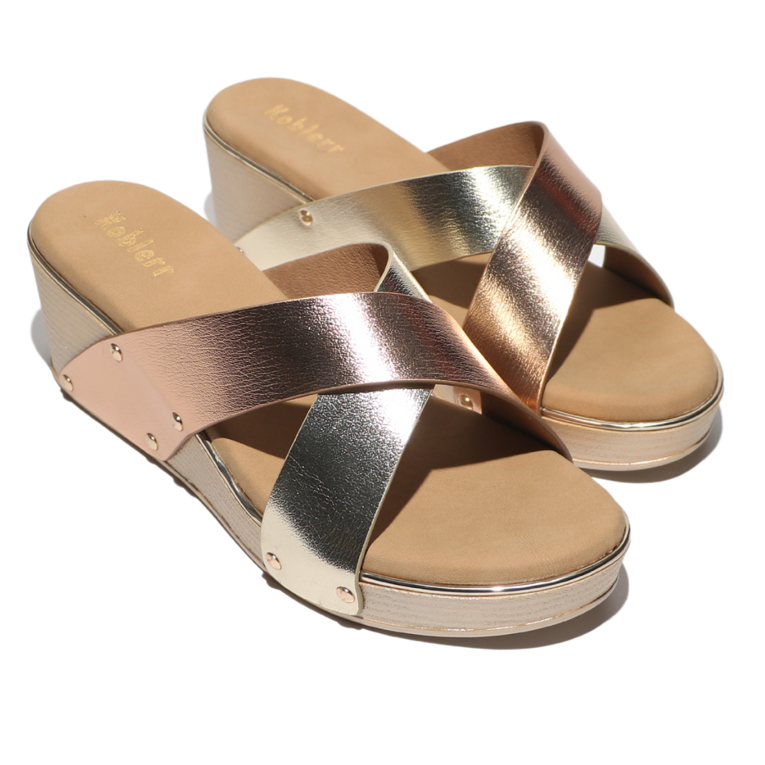 Gold Cross Strap Wedges