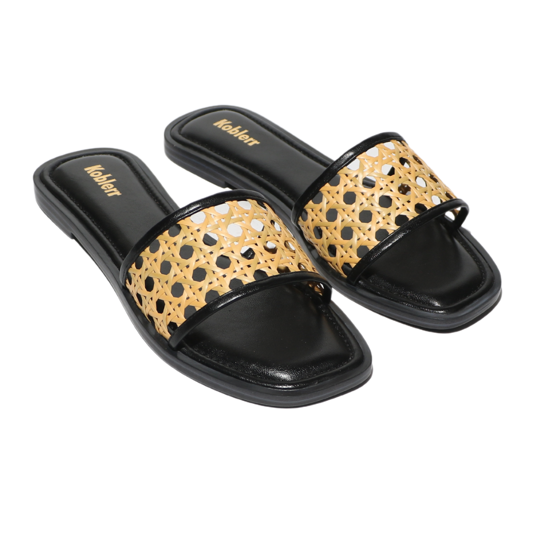 Black weave Strap Flats