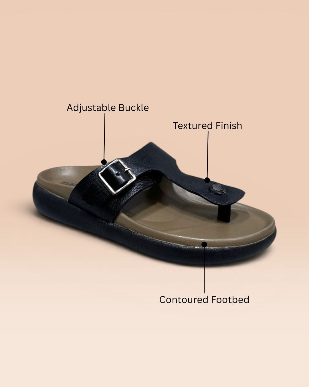 Black T-strap Leather Sandals