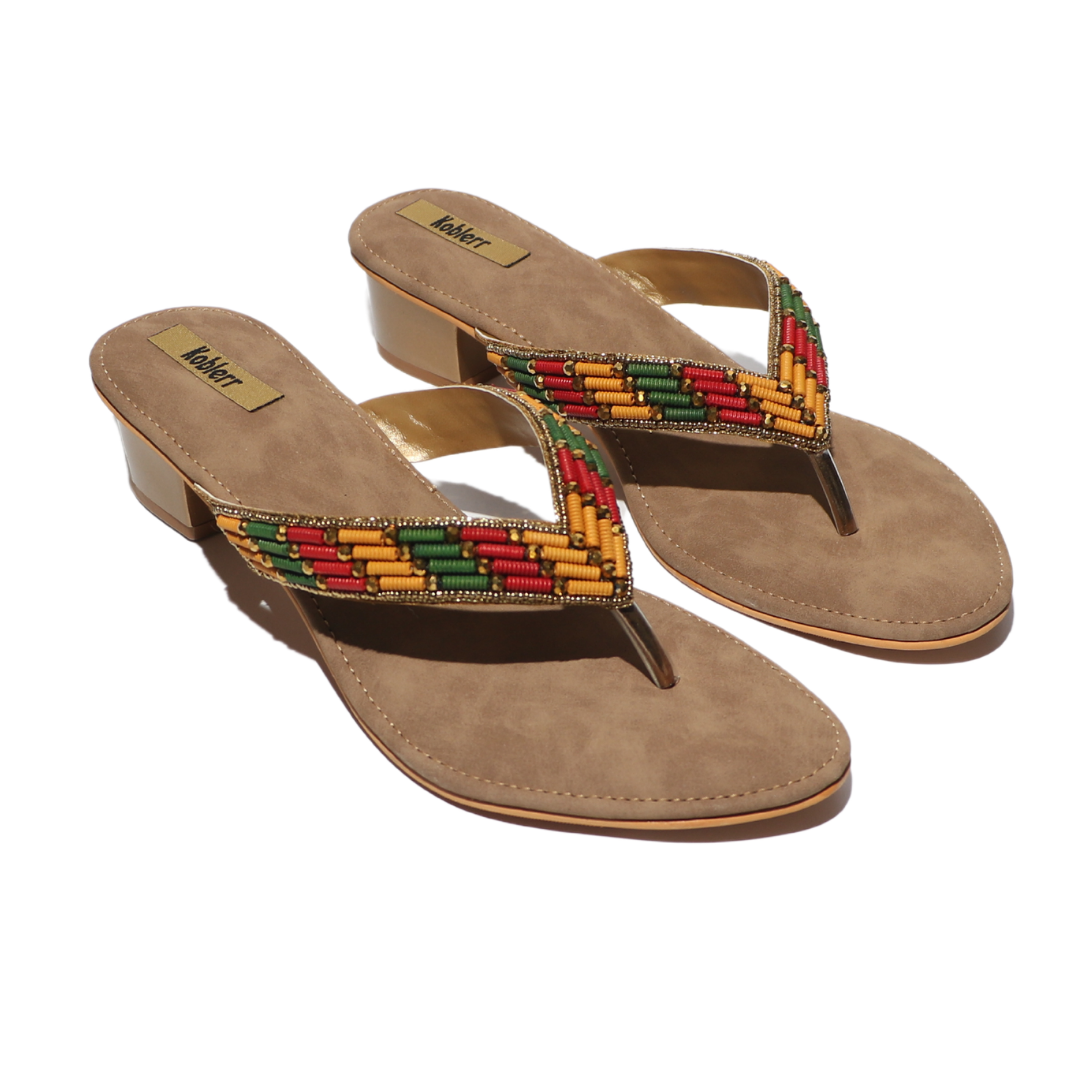 Multi & gold T-Strap Sandals