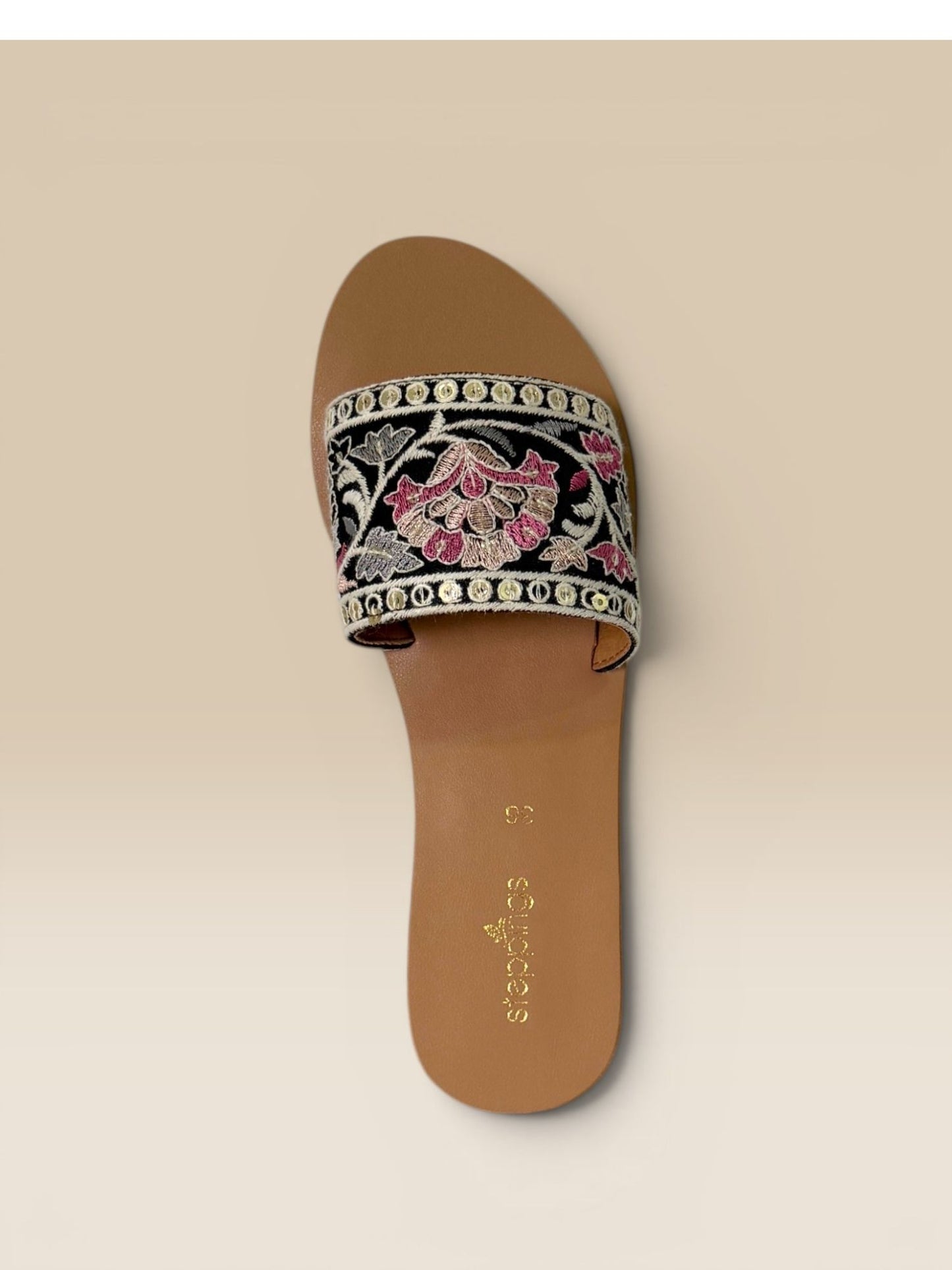 Black Embroidered Flats