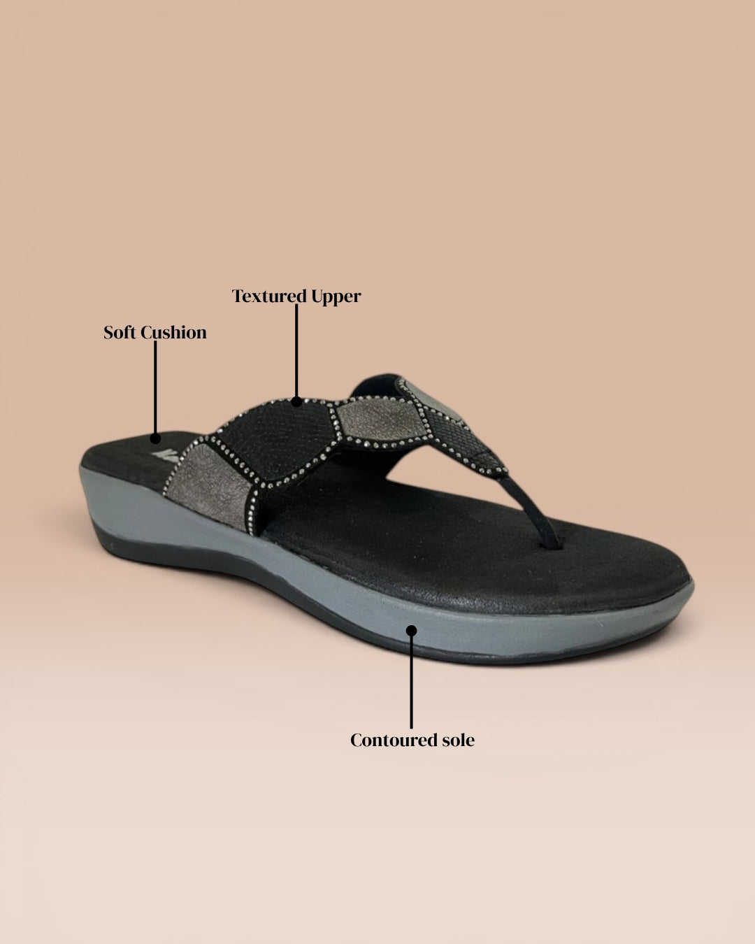 Women Black Comfort T-Strap Sandals