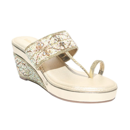 Beige beaded Kolhapuri Wedges