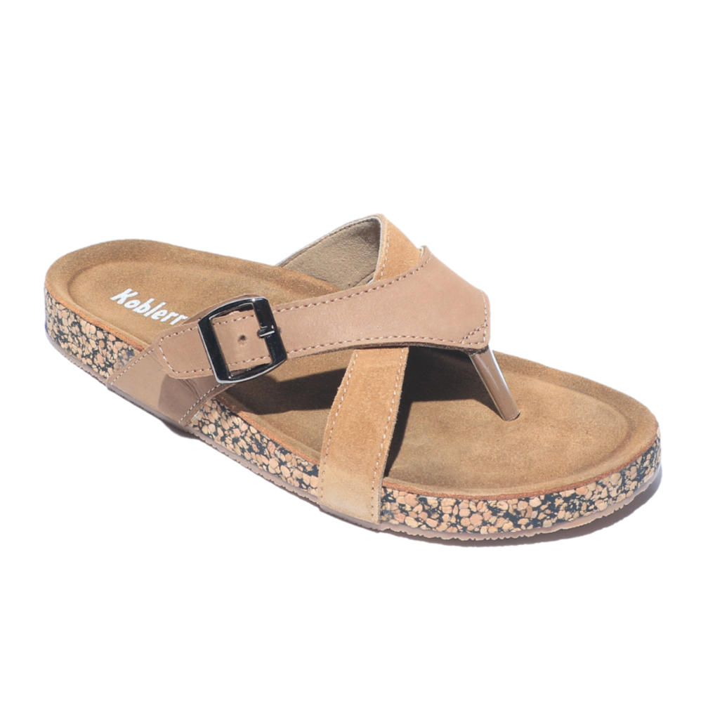 Camel One Toe Flats with Buckles