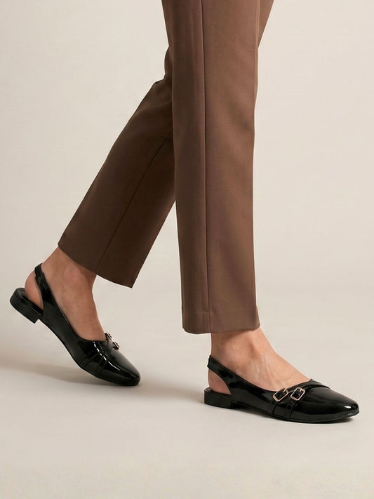 Black Buckle Slingback Sandals