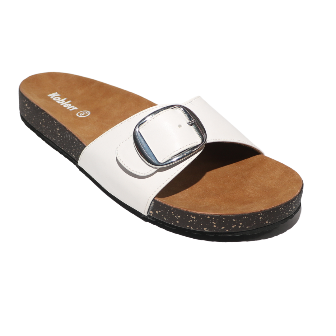 White Buckle Slides