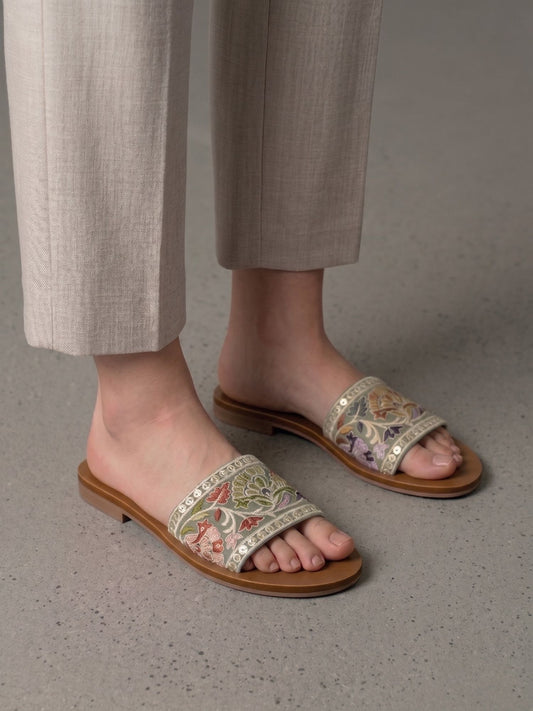 Pastel Green Embroidered Flats