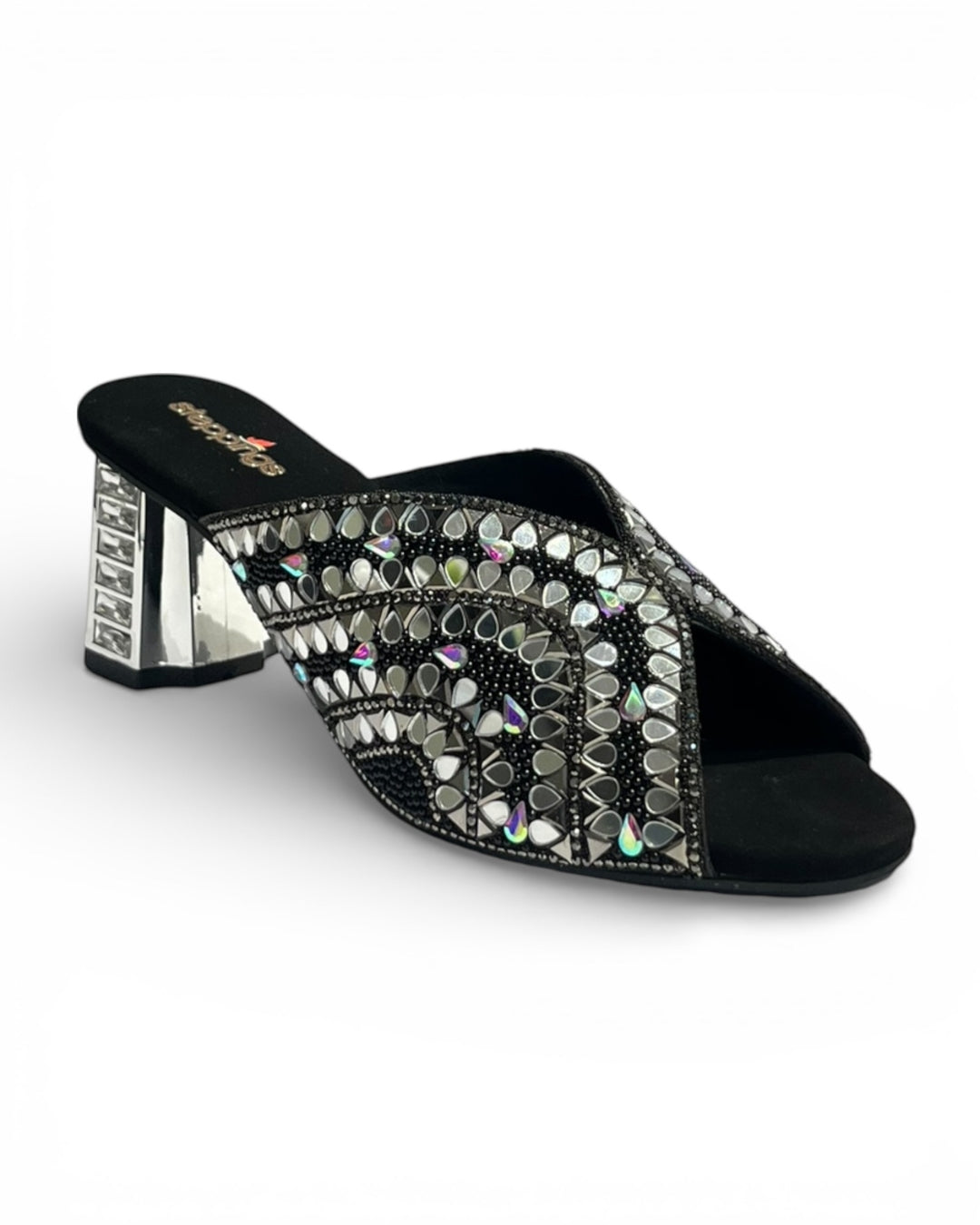 Mirror Embellished Ethnic Block Sandals