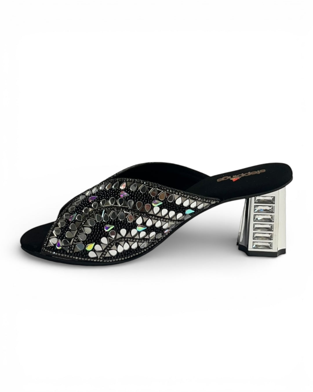 Mirror Embellished Ethnic Block Sandals