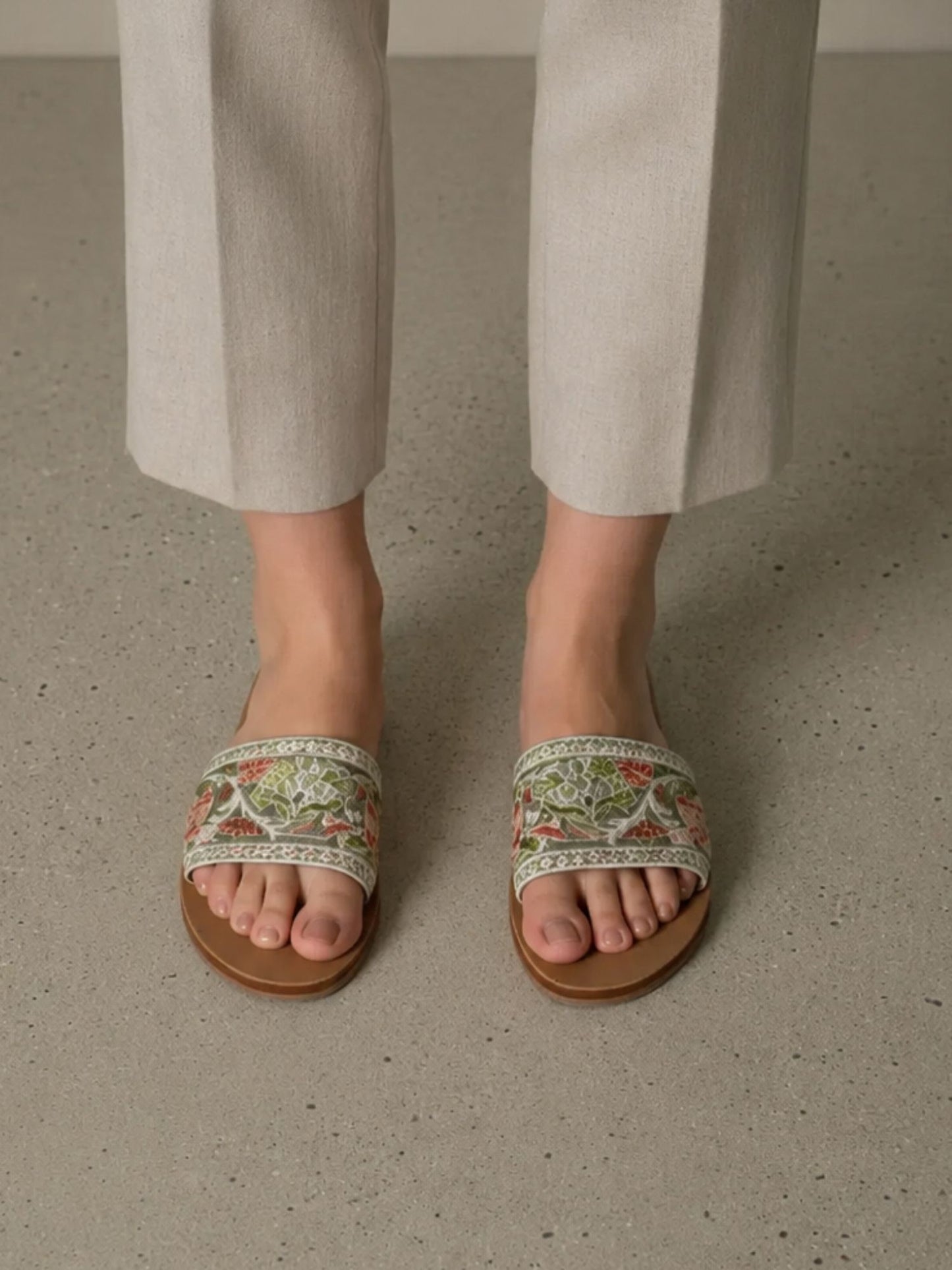 Pastel Green Embroidered Flats