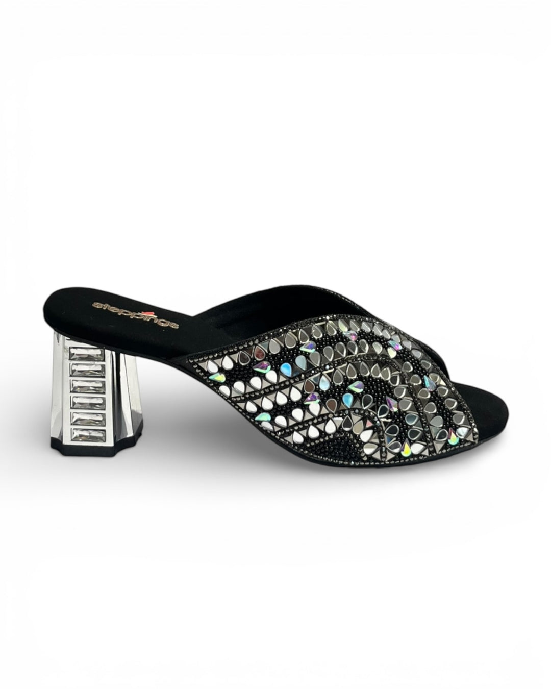 Mirror Embellished Ethnic Block Sandals