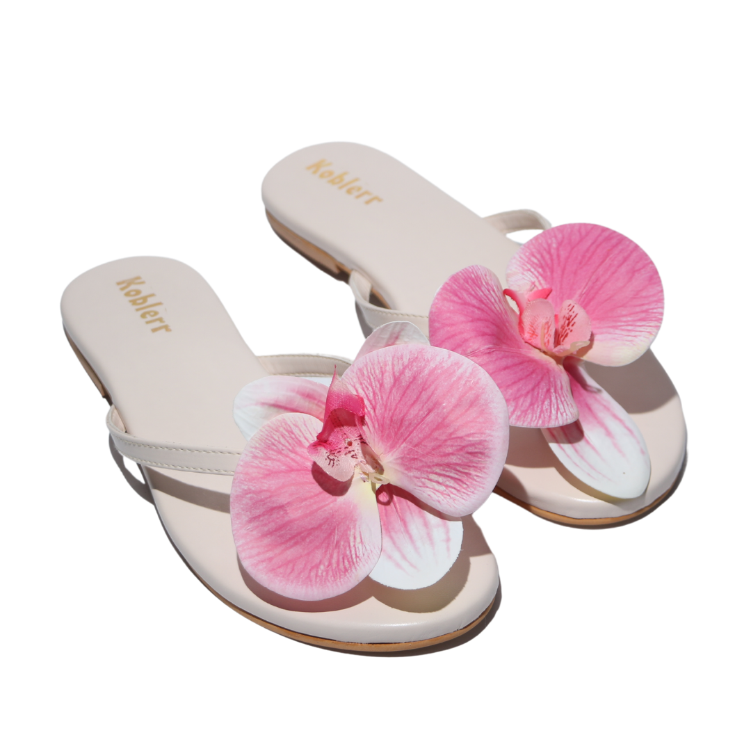 Beige Orchid Floral Flats