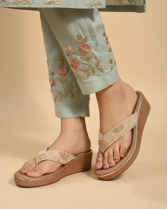 Pearl Embellished Wedge Sandals