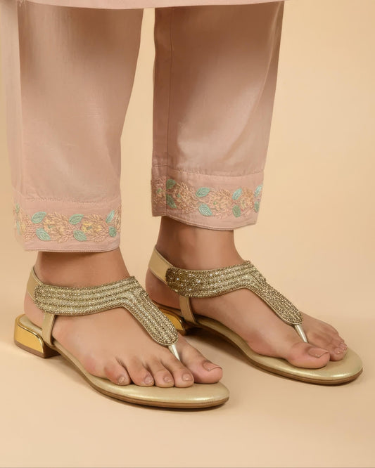 Embellished T-Strap Sandals
