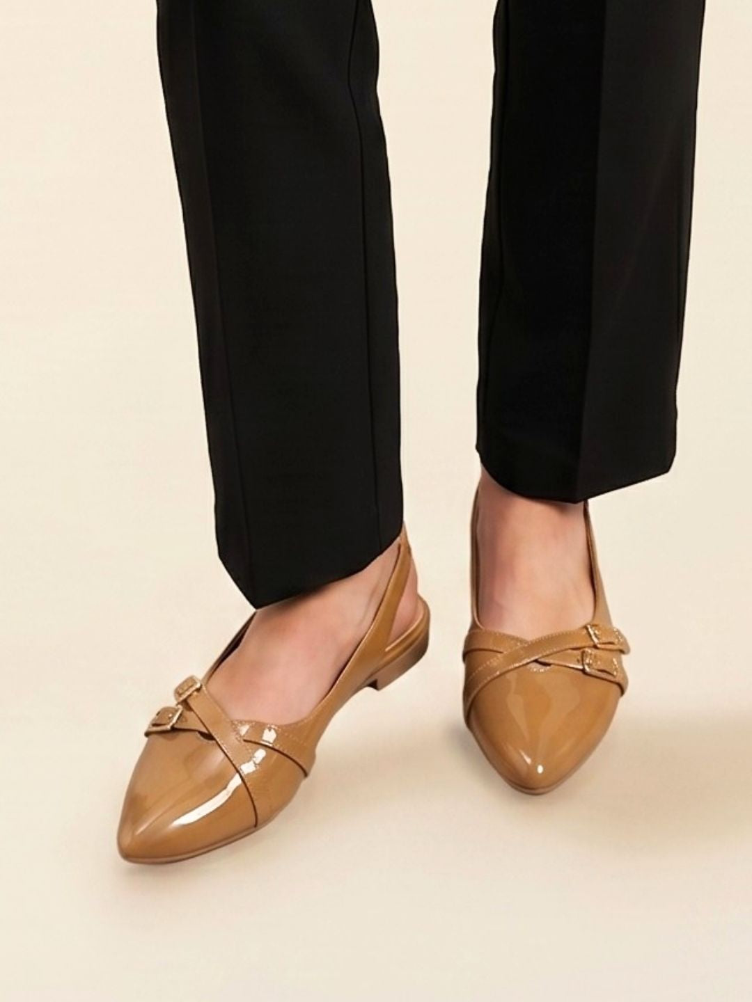 Beige Buckle Slingback Sandals