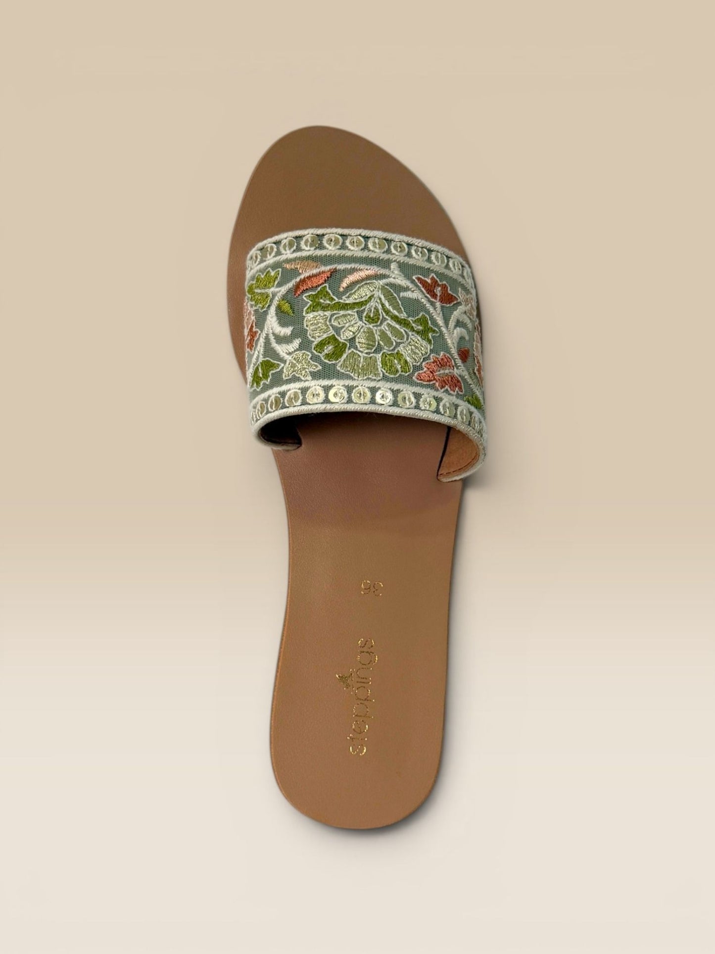 Pastel Green Embroidered Flats