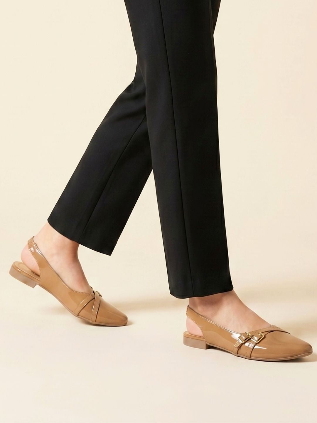 Beige Buckle Slingback Sandals