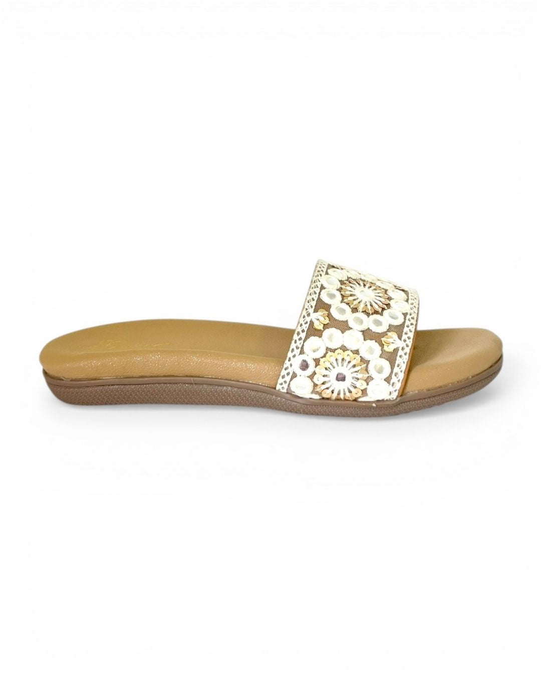 Beige Embroidered Flats