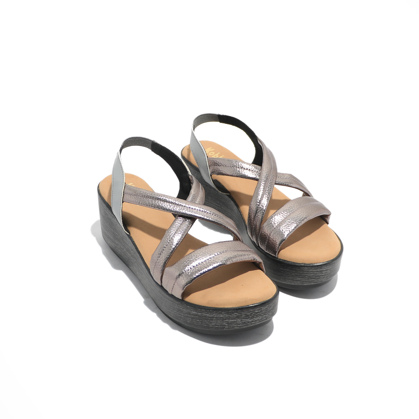 Silver Dual Cross Strap Wedge