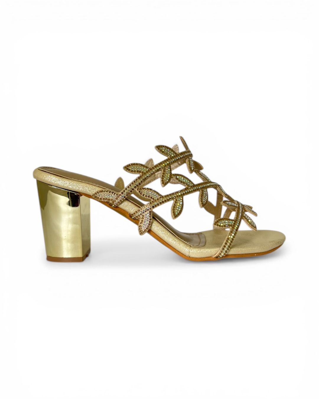 Gold Embellished Block Heels