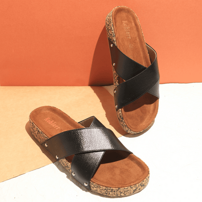 Black Cross Strap Suede Sandals