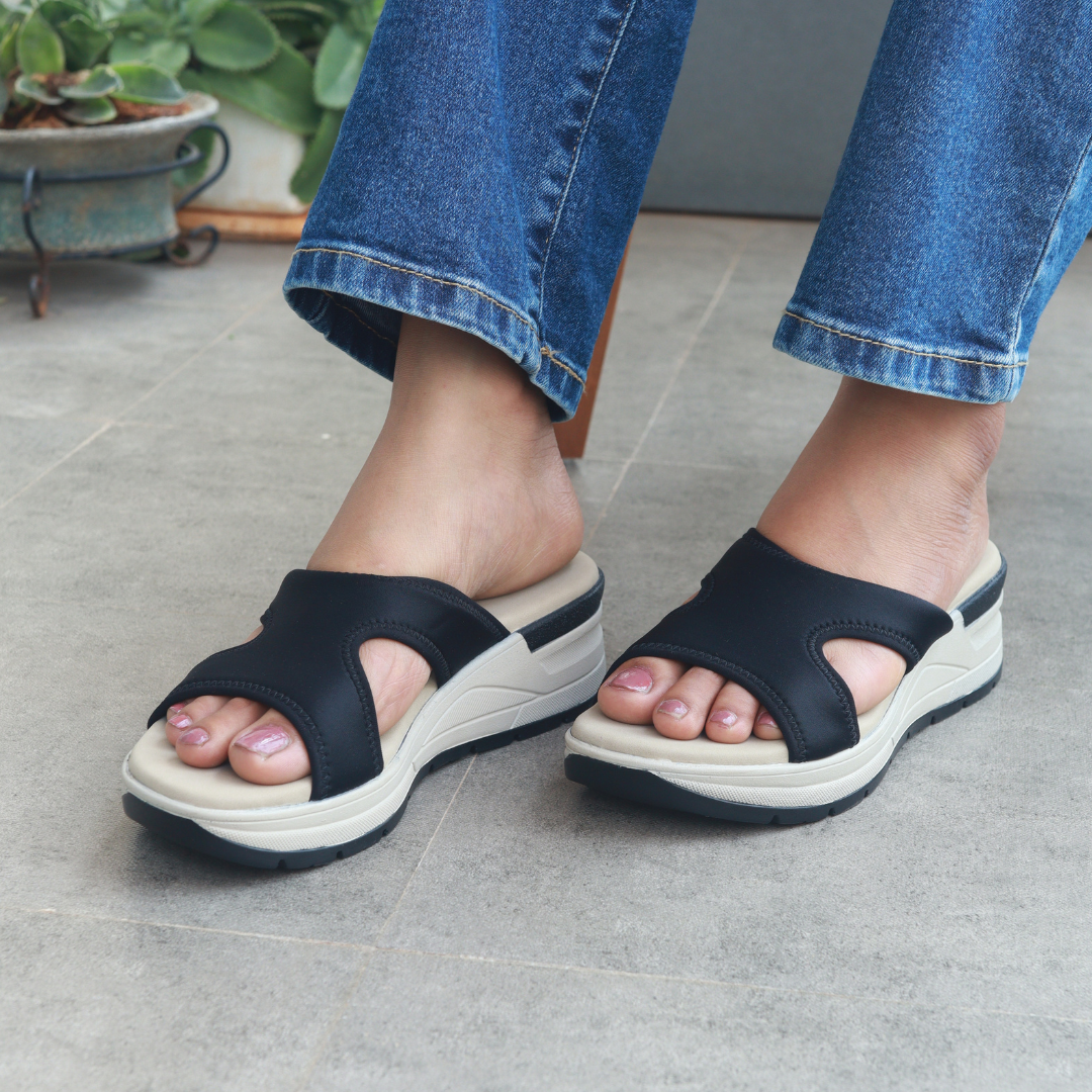 Black Slide On Wedges