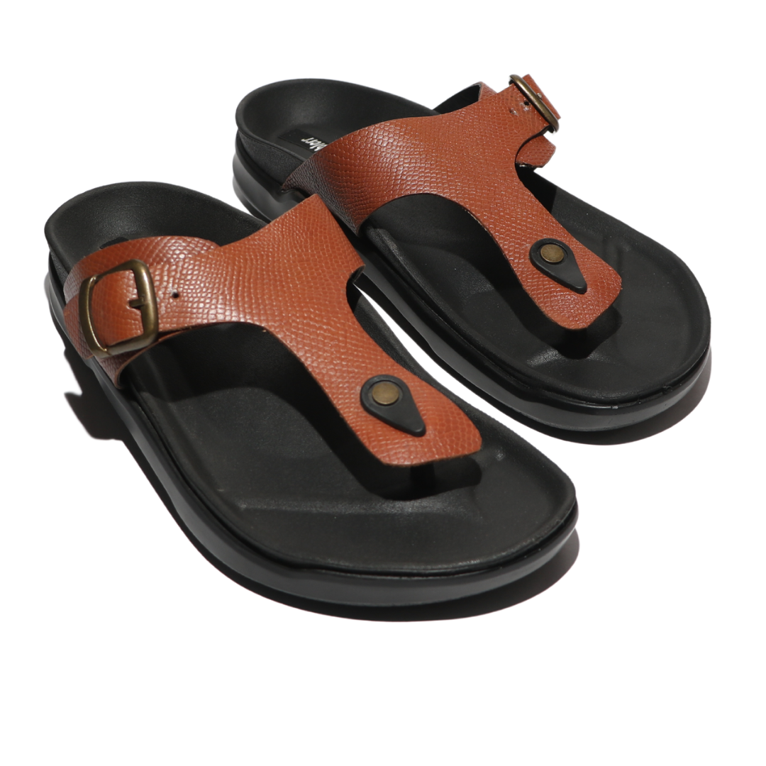 Men's T-Strap Sandals in Tan