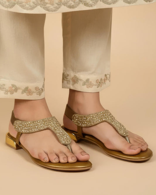 Embellished T-Strap Sandals