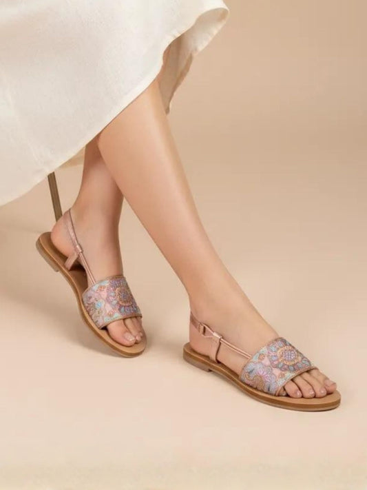 Pink Embroidered Sandal Flats