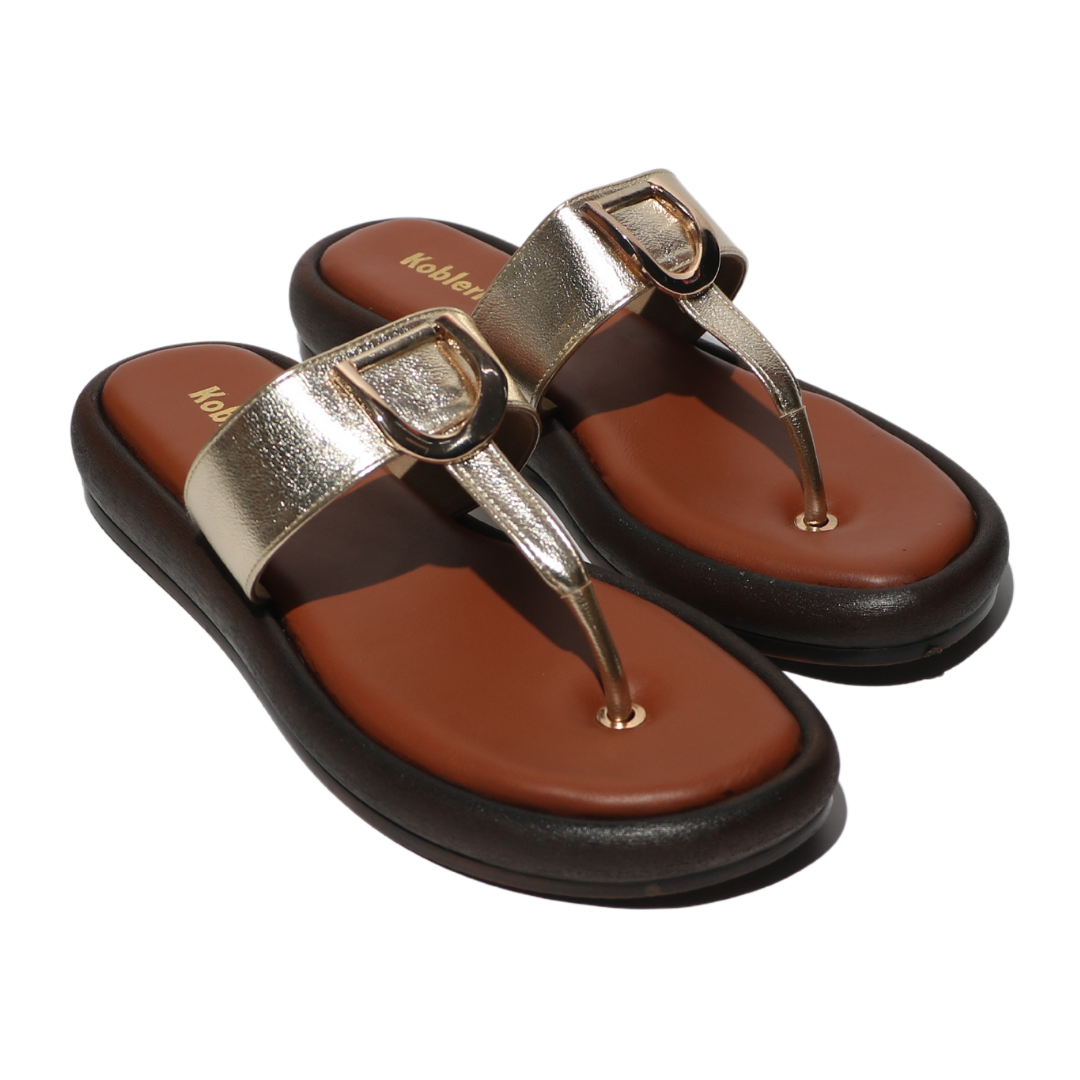 Gold T-strap Casual Sandals