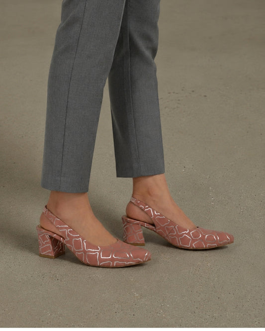 Peach Slingback Block Heels