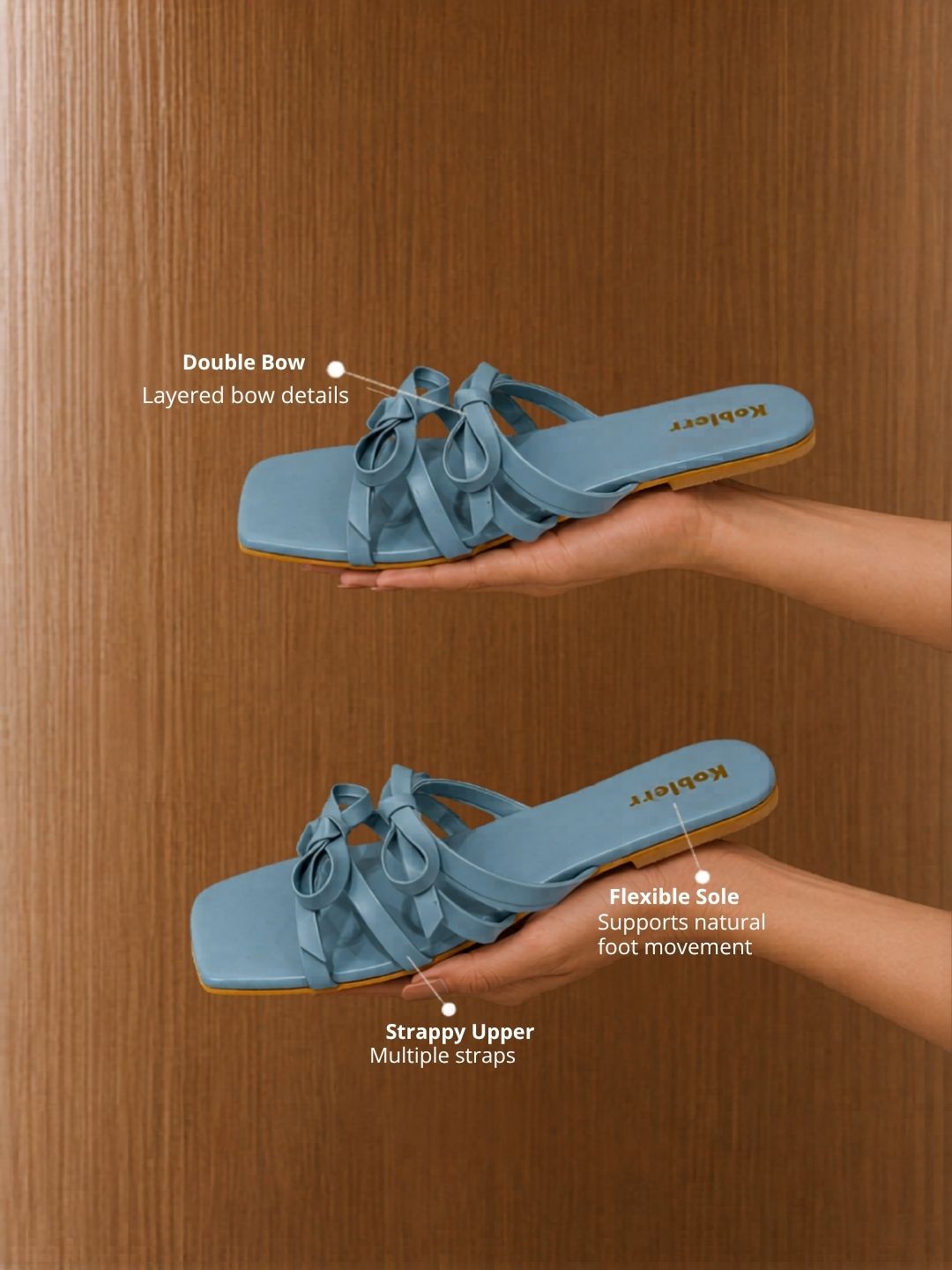 Blue Open Toe Flats with Bows