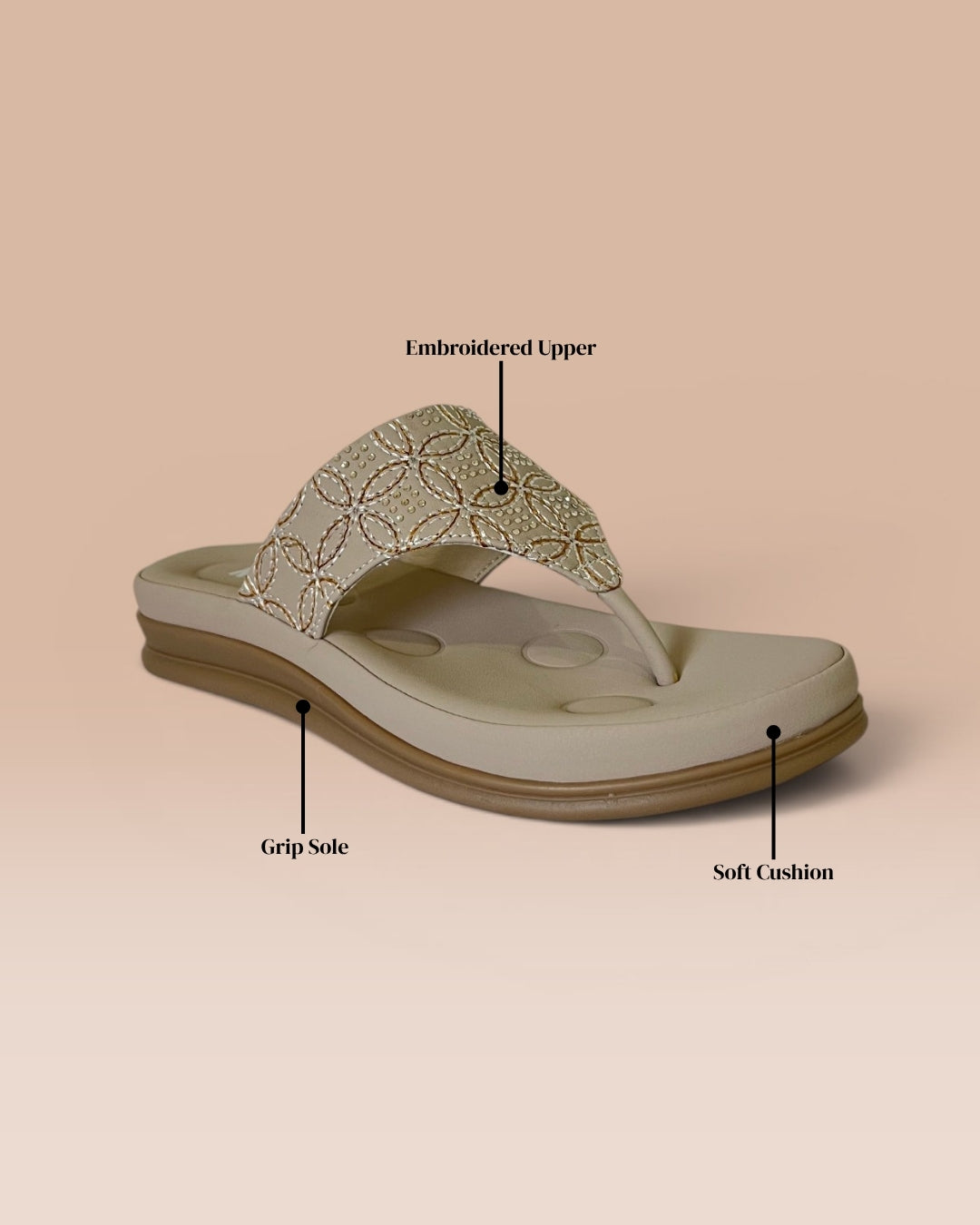 Women Cream Comfort T-Strap Sandals