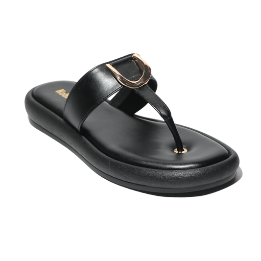 Black T-strap Casual Sandals