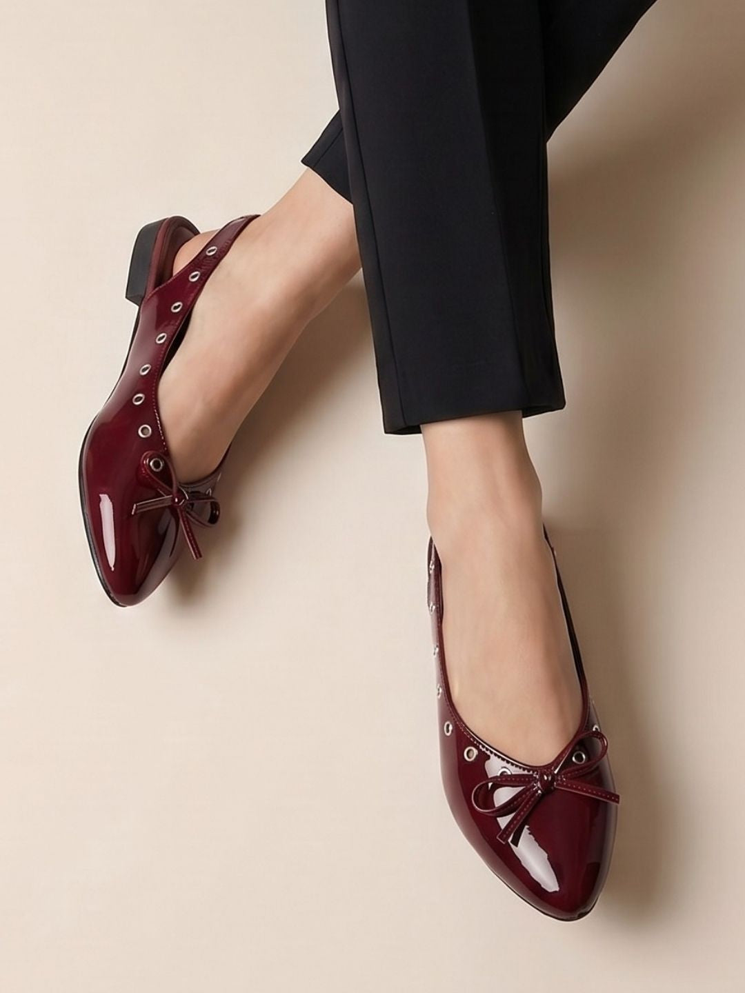 Burgundy Bow Slingback Sandals