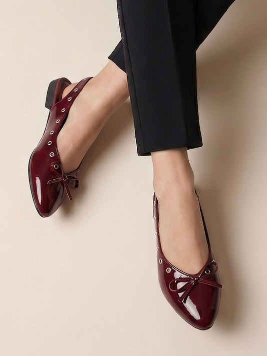 Burgundy Bow Slingback Sandals