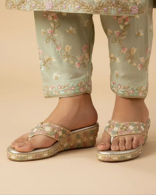 Embellished Ethnic Wedge Sandals