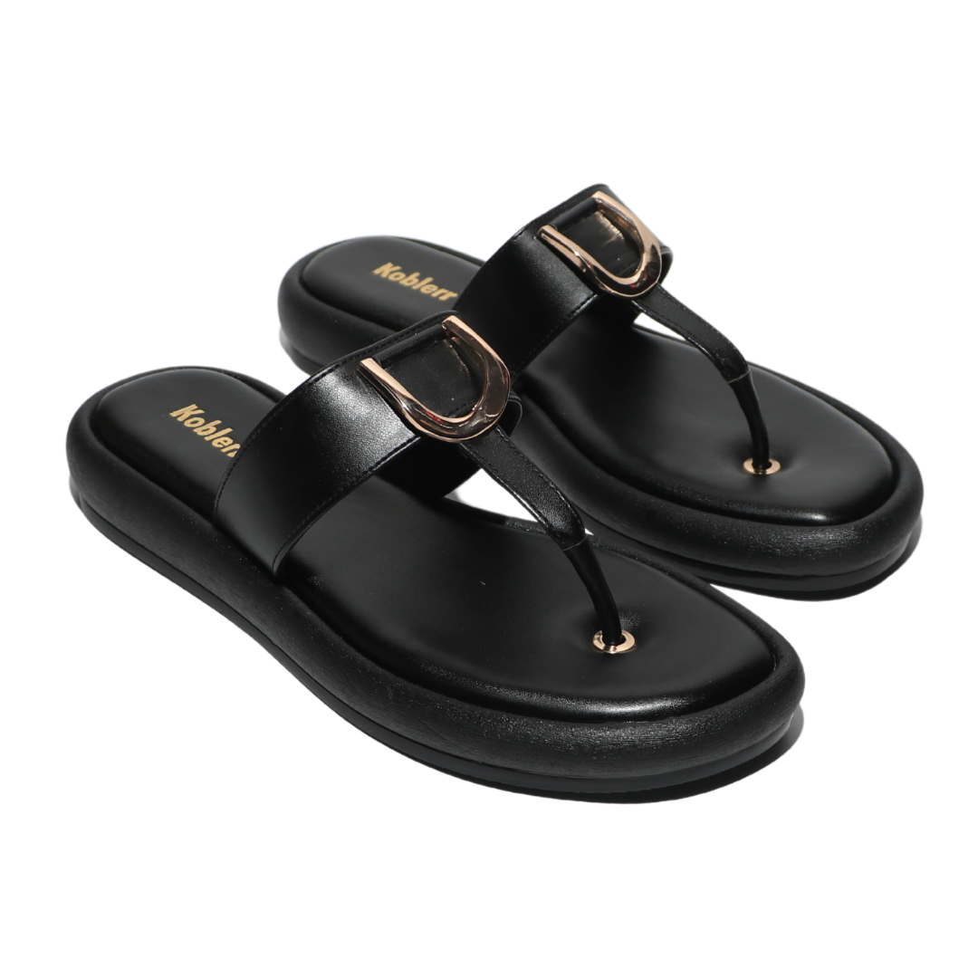 Black T-strap Casual Sandals