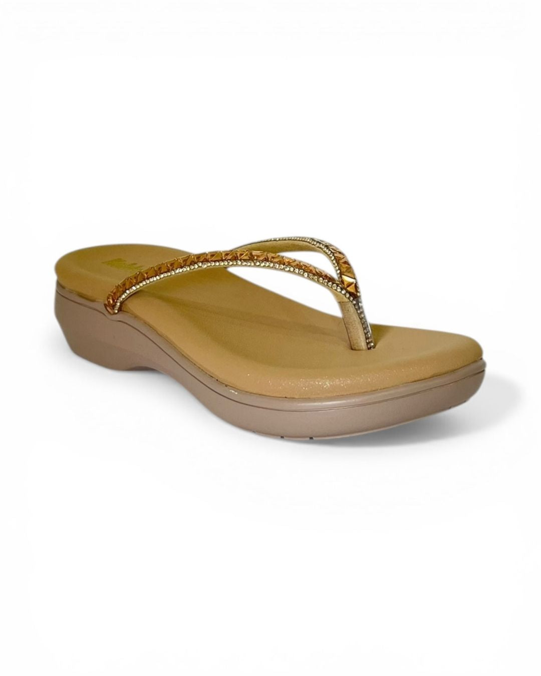 Beige Embellished Comfort Sandals