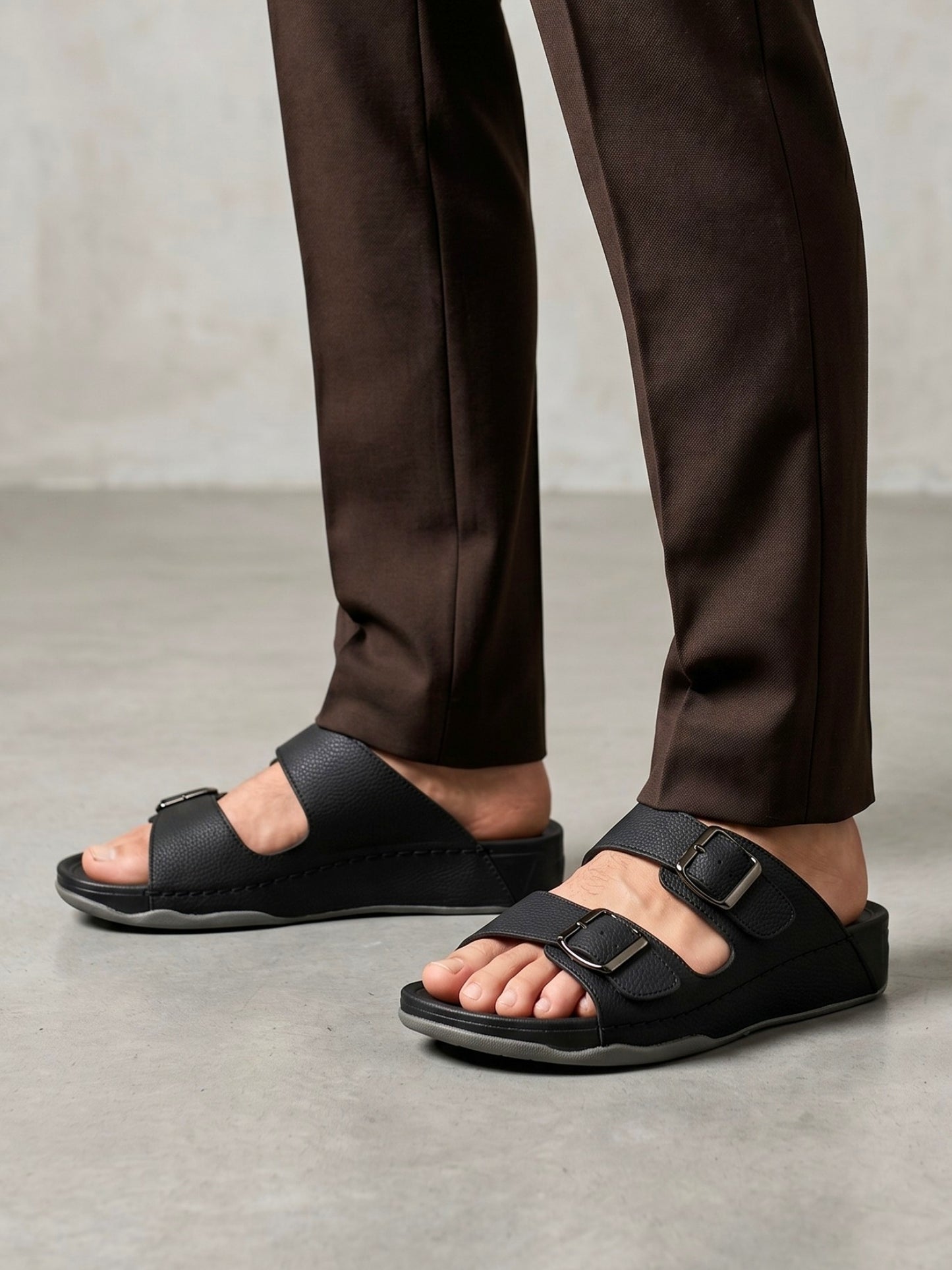 Men Dual Buckle Sandals
