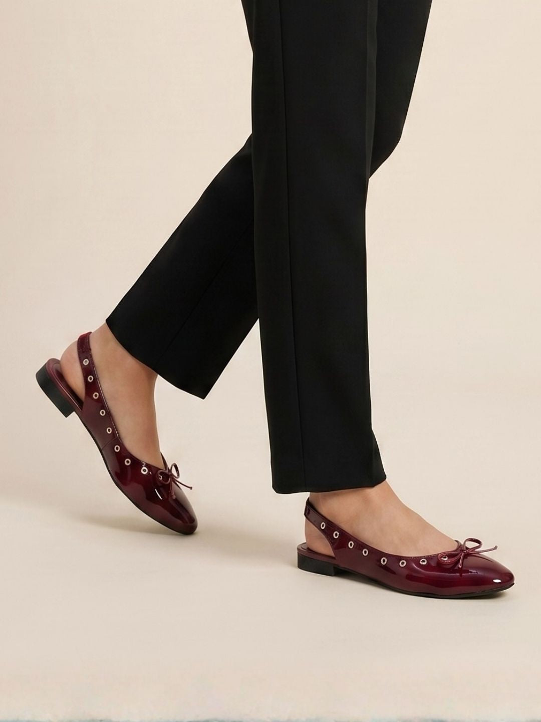 Burgundy Bow Slingback Sandals
