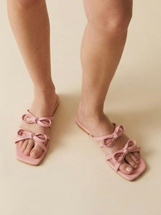 Pink Open Toe Flats with Bows