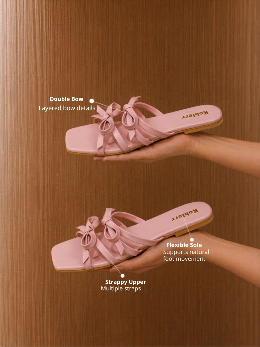 Pink Open Toe Flats with Bows