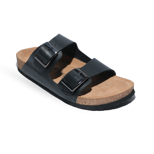 Black Double Buckle Slides