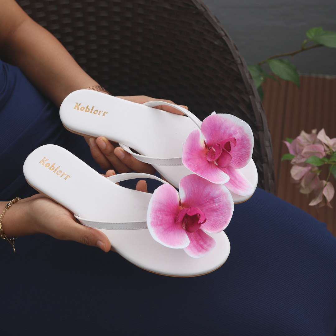 White Orchid Floral Flats