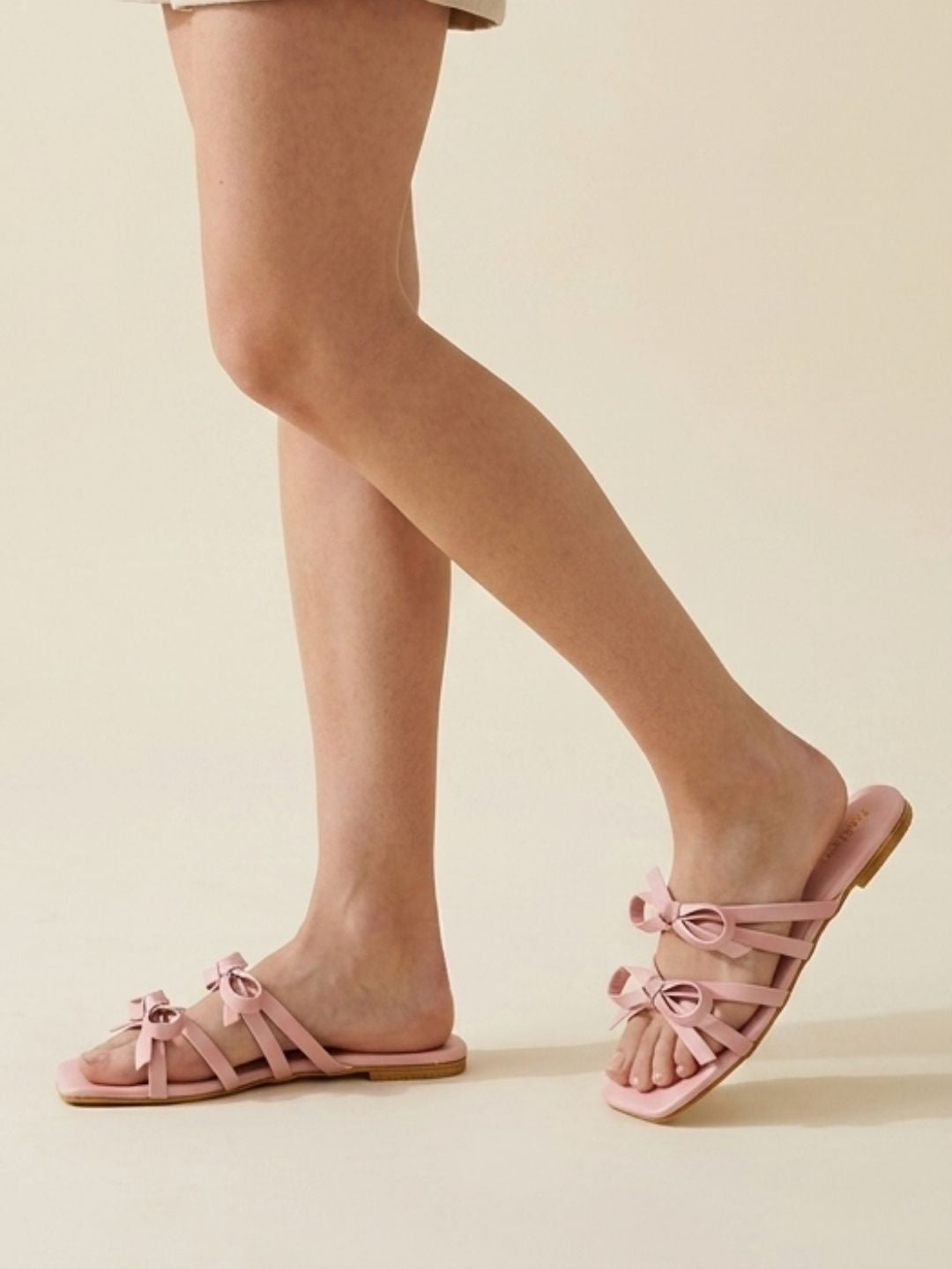 Pink Open Toe Flats with Bows