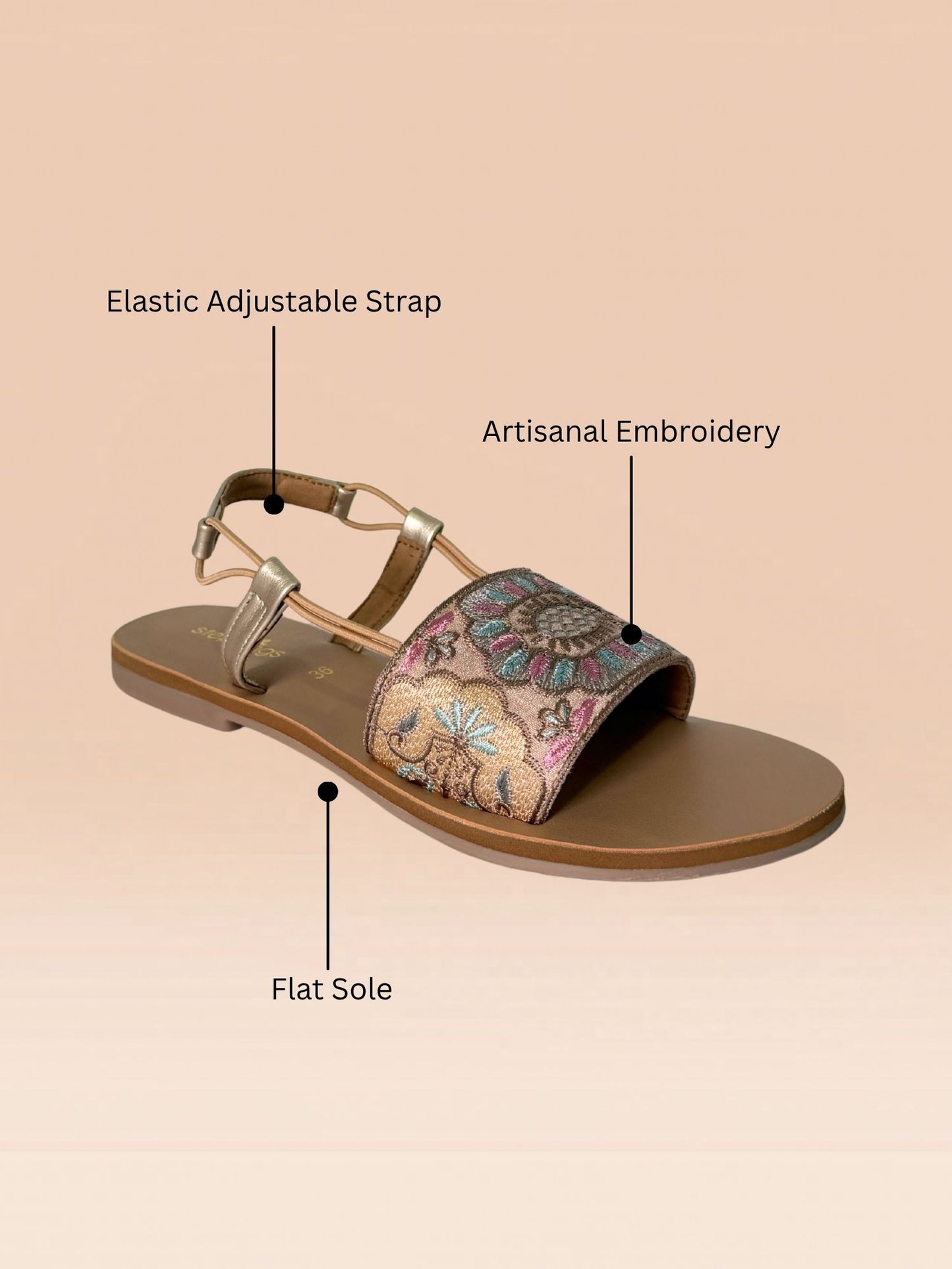 Beige Embroidered Sandal Flats